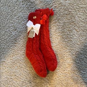Red Fleece Lined Fuzzy UGG High Rise Socks